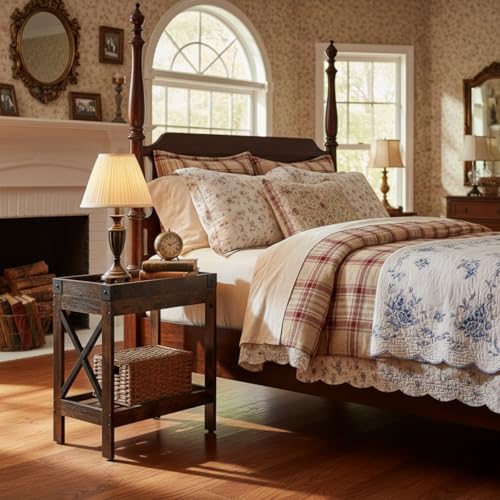 Narrow Side Table, Slim End Table,Sofa Side Table, End Table Nightstand for Bedroom, Living Room, Small Spaces - color: Rustic Brown, style: Farmhouse