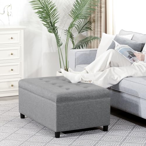 Rectangular Lift Top Storage Ottoman Bench,Linen Storage Bench for Living Room Entryway Bedroom,Linen Gray - color: Linen Gray