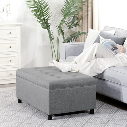 Rectangular Lift Top Storage Ottoman Bench,Linen Storage Bench for Living Room Entryway Bedroom,Linen Gray - color: Linen Gray