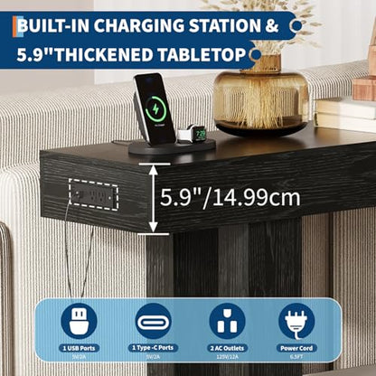 IDEALHOUSE 63" Entryway Table with Power Outlet, Console Table for Entryway | Black, Wooden Sofa Table, Narrow Hallway Foyer Table for Entryway, Hallway, Living Room - color: Black
