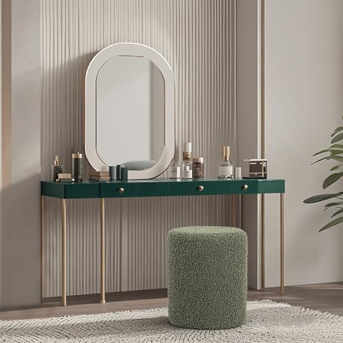 Modern Round Ottoman with Soft Padded Seat, Multifunctional Vanity Stool for Makeup, Upholstered Footrest Stool Ottoman Foot Stool for Living Room, Bedroom - color: Olive Green