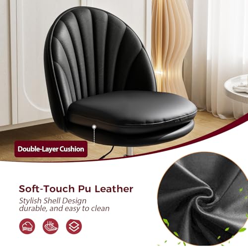 GTPLAYER Small Ergonomic Tall Office Chair, Computer Desk Chair with Wheels Versatile Height Use: Office to Bar Stools (or Standing Desk), Vanity Chair with Back PU Leather Shell Design for Gift - color: Pu-black
