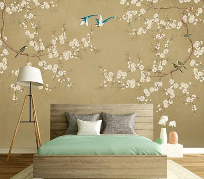 Eierme-Beautiful Background China Art. Flower with Bird Mural Wallpaper Peel and Stick 90" x 67" - color: No.22, size: 90" x 67"