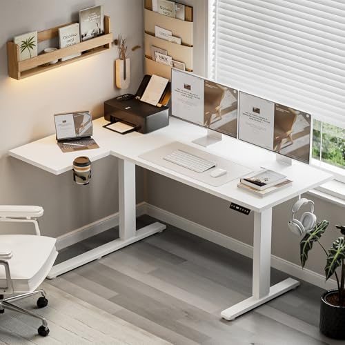 Muvai 59 Inch L Shaped Standing Desk Adjustable Height with Cable Management Tray,Gaming Electric Corner Standing Desk, Sit Stand Computer Table with Reversiable Splice Board,White - color: White, size: L-shaped 59 Inches