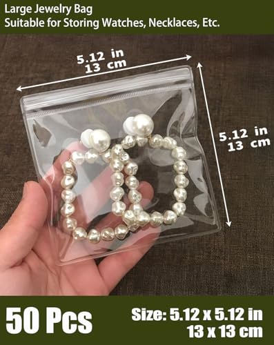 50Pcs Anti Tarnish Jewelry Bags Clear Pvc Jewelry Storage Pouches with Zipper Plastic Packing for Earrings (Pvc Bracelet Bags Large 5.12x5.12 in) - color: 50Pcs Pvc Bracelet Bags Large 5.12x5.12 in