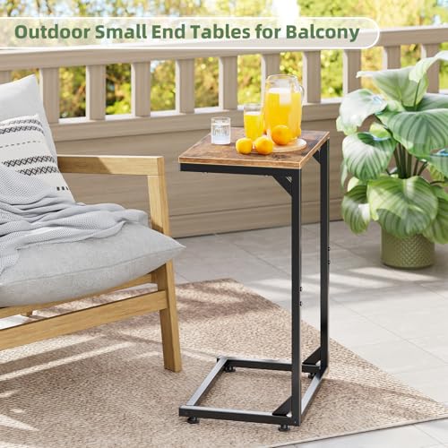 Simple Trending C Shaped End Table, Small Side Table, TV Trays for Couch, Sofa Table for Living Room, Bedside, Rustic Brown - size: Wide Table Top Single Set