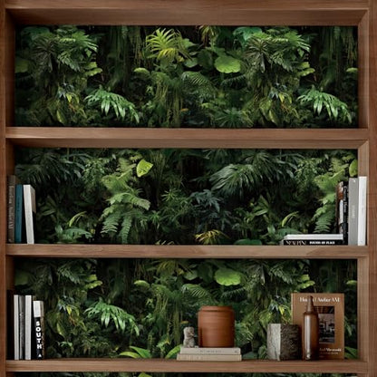 FunStick Dark Green Tropical Wallpaper Peel and Stick Jungle Leaf Wallpaper for Bedroom Bathroom Kids Room Removable Black Green Tropical Contact Paper for Wall Murals Cabinets Waterproof 17.5"x118" - size: 17.5" x 118"