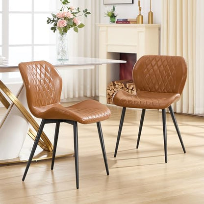 Dining Chair, Comfy Modern Dining Chairs with Thick Cushions, Upholstered Faux Leather Kitchen Side Chairs with Adjustable Metal Legs for Dining Room (Caramel) - color: Caramel, size: Set of 1