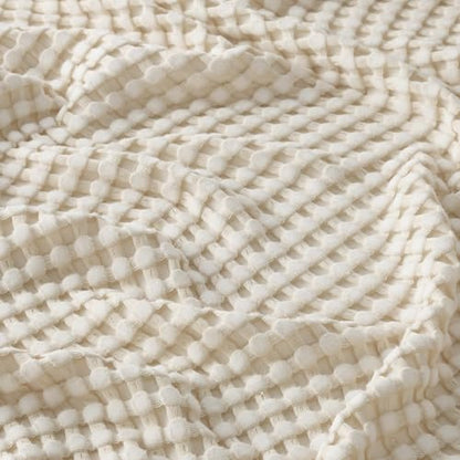 Bedsure Cooling Cotton Waffle Twin XL Blanket - Lightweight Breathable Blanket of Rayon Derived from Bamboo for Hot Sleepers, Natural, 66x90 Inches - color: 01 - Natural, size: Twin XL (66" X 90")