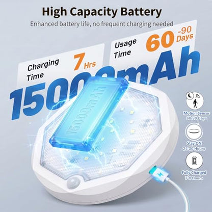 Motion Sensor Ceiling Light, Rechargeable Shower Light for Closet | 3CCT and RGBW, Magnetic, Remote,15000mAh Battery Operated Bathroom Mood Shower Overhead Lighting For Wall Shed Hallway Stairs