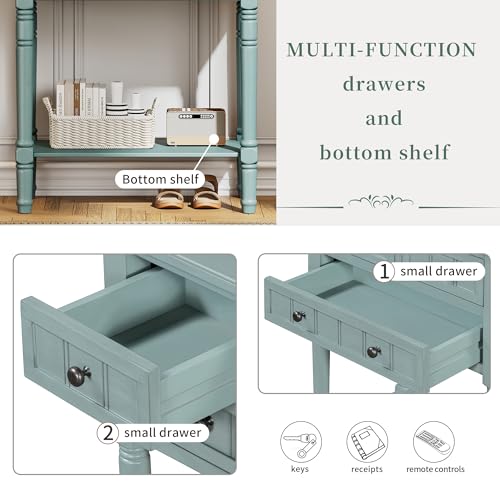 Knocbel Narrow Console Table with 3 Storage Drawers and Bottom Shelf, Entryway Hallway Foyer Slim Sofa Table for Small Spaces, Easy Assembly (Light Blue) - color: Light Blue