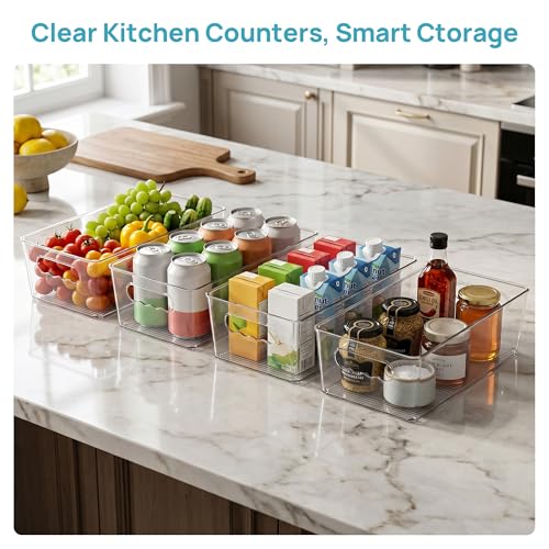 Vtopmart 8pcs Clear Storage Bins with Handles | BPA-free Plastic Storage Containers, Easy to Move, For Fridge Freezer, Pantry Cabinet Kitchen Organization, Built to Last - size: Without Lid