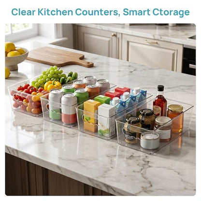 Vtopmart 8pcs Clear Storage Bins with Handles | BPA-free Plastic Storage Containers, Easy to Move, For Fridge Freezer, Pantry Cabinet Kitchen Organization, Built to Last - size: Without Lid