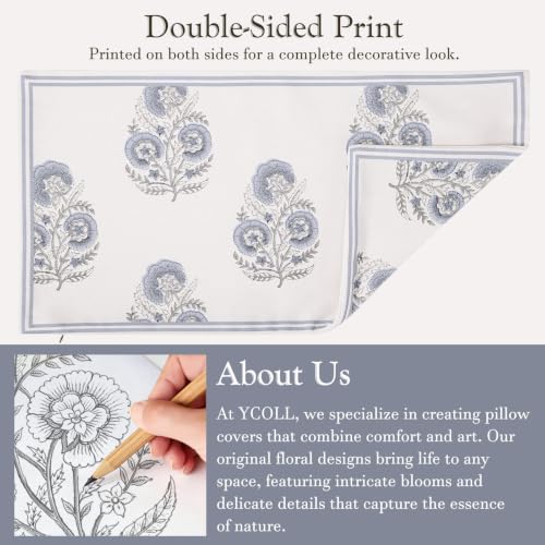 Vintage Floral 14x36 Lumbar Pillow Cover for Bed Pack of 1, Double-Sided Botanical Print Decorative Long Pillowcase Farmhouse Neutral Cushion Cover for Sofa Couch Living Room, Dusty Blue (Cover Only) - color: Dusty Blue, size: 36" x 14" (Pack of 1)