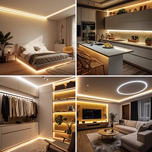 AXMOTUT 9.84ft Smart COB LED Strip Lights, 24V Warm White 2700K Dimmable LED Light Strips, High Bright LED tape light with Power Supply and app Control LED lights for TV,mirror, Kitchen Cabinet, Shelf - size: 2700K/9.84ft