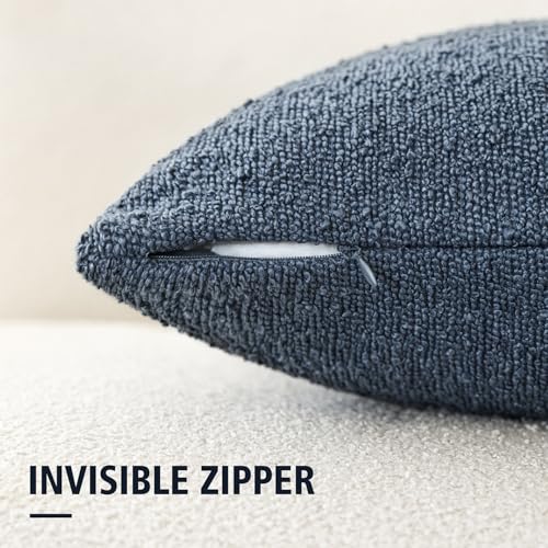 Foindtower Set of 2, Decorative Textured Boucle Throw Pillow Covers Accent Solid Pillow Cases Neutral Couch Cushion Case for Chair Sofa Bedroom Living Room Home Decor 16x16 Inch Dark Blue - color: Blue Ashes, size: 16" x 16" (Pack of 2)