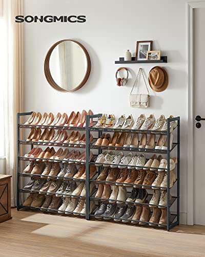 SONGMICS Metal Shoe Rack, 12-Tier Shoe Orgainzer, Holds 48-60 Pairs | Set of 2, Stackable Shoe Shelf for Garage, Adjustable Flat or Angled Shelves, Charcoal Gray, DARREN Collection ULMR012G01 - color: Charcoal Gray, size: 12 Tiers (36.4"W)