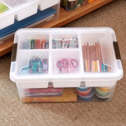 MACOPRO 17QT Clear Plastic Box Craft Storage Bin with Removable Tray & Lid | 1-pack container, art supply organizer for playdoh, sewing, beads & craft tools, space-saving stackable bins organization - size: 1Pack-17QT
