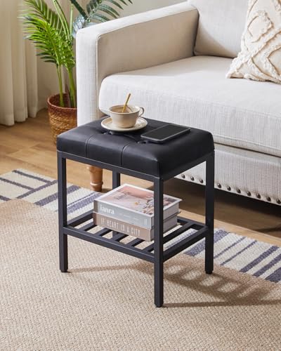 IBUYKE Rectangular Makeup Stool, PU Seat Vanity Chair, Black WBD017B | Adjustable Feet Storage Space Footrest Multi-Use Small Side Table Ottoman Bedroom - color: Black, size: Rectangular