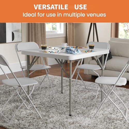 34" Square Folding Table Fold-in-Half Utility Dining Portable Table Heavy Duty HDPE with Carrying Handle, Plastic Tables for Camping,Picnic, Office, Party,Card Table (White) - color: 34"- White(square)