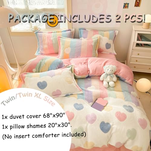 MorroMorn Twin Bedding Sets, Pink Rainbow Duvet Cover Set, Fluffy Comforter Covers Blanket Ultra Soft Kawaii Cute for Girls Kids Toddler Teen Women Twin/Twin XL Size - color: Rainbow Love, size: Twin/Twin XL