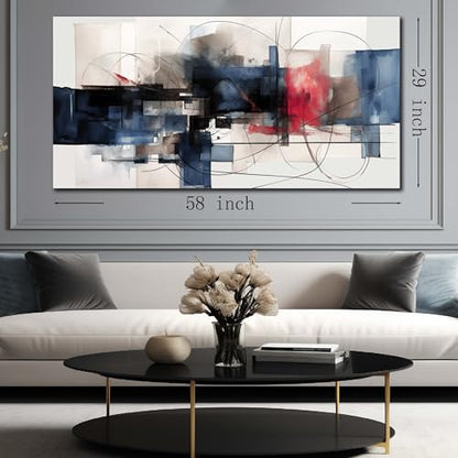 Fuwobriva Abstract Canvas Wall Art for Living Room Bedroom Office Large Wall Art Decor Abstract Wall Art Modern Black Red and Blue Geometry Painting Artwork 29"x58" - size: 29L" x 58W"