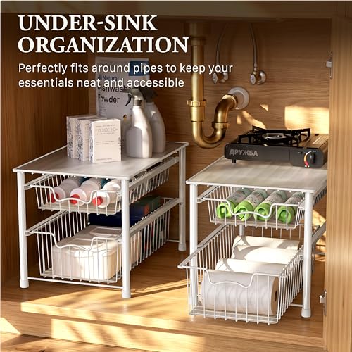 Simple Houseware Stackable Sliding Basket Organizer Drawer, White, 2-Tier - color: White, size: 2-tier