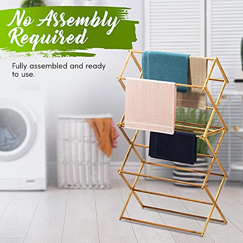 Bartnelli Bamboo Laundry Drying Rack for Clothes, Wood Clothing Dryer, Extreme Stability, Heavy Duty Built, Foldable, Collapsible Space Saving | 2 Size Tiers, Pre-Assembled (X-Large - BDR-552)