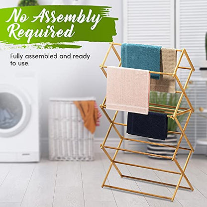 Bartnelli Bamboo Laundry Drying Rack for Clothes, Wood Clothing Dryer, Extreme Stability, Heavy Duty Built, Foldable, Collapsible Space Saving | 2 Size Tiers, Pre-Assembled (X-Large - BDR-552)