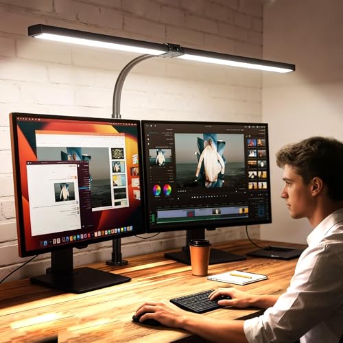 LED Desk Lamp with Clamp, 18W Dimmable Light, No Remote | 18W Dimmable Eye-Caring Clamp Light with Anti-Glare Cover and Flexible Gooseneck for Office, Dorm, Home and Study - color: Black-23.6in