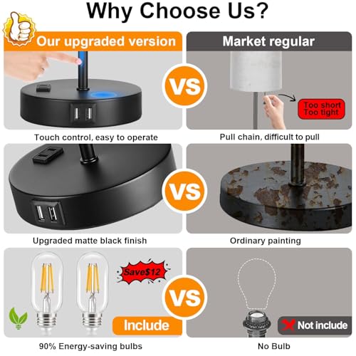 Lynnoland 2 Pack Touch Control Table Lamps with 2 USB & AC Outlet, 3-Way Dimmable Bedside Nightstand Lamps for Bedroom Living Room Nursery, 800 Lumens 3000K Warmlight Bulbs Included - color: (2 Pack)Beige Linen & Black(Base)-3000K Bulbs Included