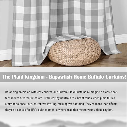 Buffalo Plaid Checkered Grey White Window Curtain Panels 84 Inches Length,Semi Sheer Drapes,Gingham Rod Pocket Window Treatment for Bedroom Living Room,2 Panels,40"x84",Gray | Semi Sheer Drapes,Gingham Rod Pocket Window Treatment for Bedroom Living Room,2