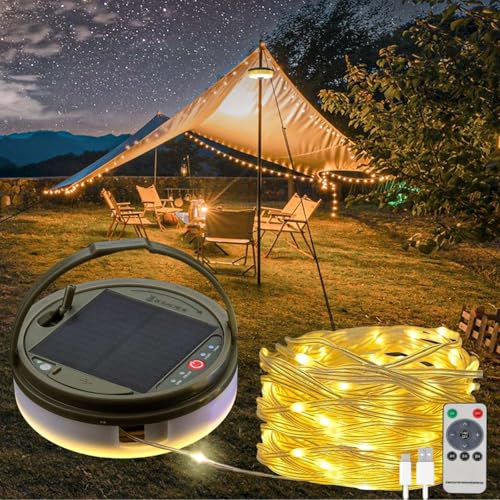 Solar Camping String Lights, 39.4 FT Fairy String Light, 4 in 1 Portable Waterproof Camp LED Lamp with 8 Lighting Modes, Hanging Rechargeable Tent Lantern for Outdoor Garden Patio Party Essentials - size: 39.4 FT