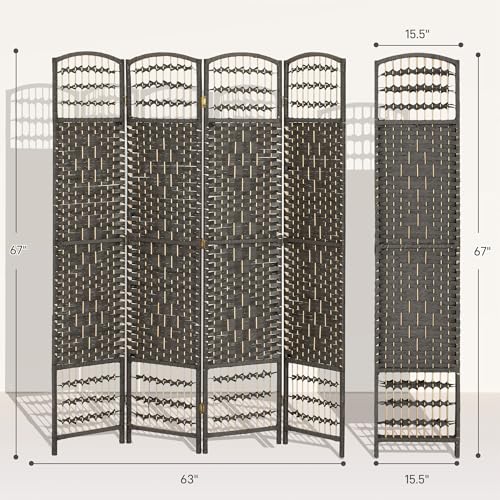 HOMCOM 4 Panel Room Divider, Folding Privacy Screen, 5.6', Dark Gray | Room Separator, Wave Fiber Freestanding Partition Wall Divider - color: Dark Gray, size: 4 Panel