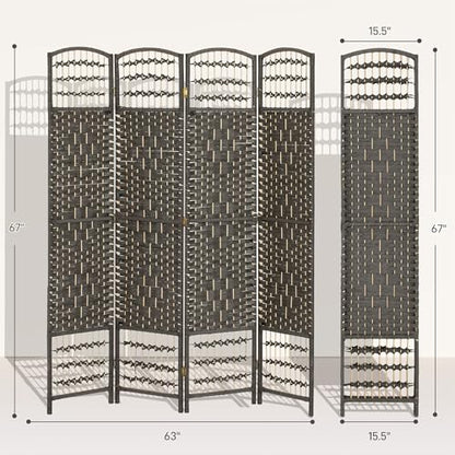HOMCOM 4 Panel Room Divider, Folding Privacy Screen, 5.6', Dark Gray | Room Separator, Wave Fiber Freestanding Partition Wall Divider - color: Dark Gray, size: 4 Panel