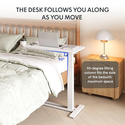FLEXISPOT 32''Adjustable C Table Gas Spring Mobile Side End Table | Adjustable C table with Wheels, Bedside table for sofa and couch. Laptop Rolling Cart TV Tray, 31.5" W x 17.7" D,White - color: White, size: 32x18