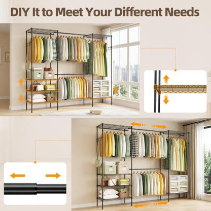 Expandable Clothes Rack, 15.7" D x (70.9"-90.6") W x 76.8" H, Black | Freestanding Wire Garment Clothing Rack with 4 Hanging Rods, Max Load 1000lbs, Adjustable, Heavy Duty - color: Black