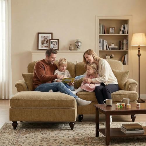 Modular Loveseat Sofa Couch, 2 Seat Comfy Chenille Sofa with Removable Ruffled Skirt, Flared Armrests, Sturdy Legs, Convertible Sectional for Living Room, Bedroom, Apartment (Coffee) - color: Coffee, size: 76.4 Inch L