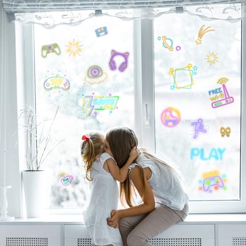 Neon Gaming Wall Stickers for Kids, Neon Gamer Wall Stickers for Children Room, Neon Video Game Character Removable Stickers for Baby Kids Nursery Girls Bedroom Living Room Playroom Wall Decoration - style: Neon Gaming