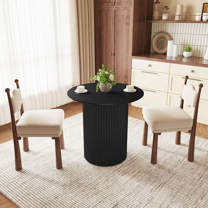 31.5" Round Dining Table for 2 People, Small Kitchen Dinner Table with Fluted Wood Base, Farmhouse Circle Dining Tables for Home, Kitchen, Dining Room, Living Room (Black) - color: Black