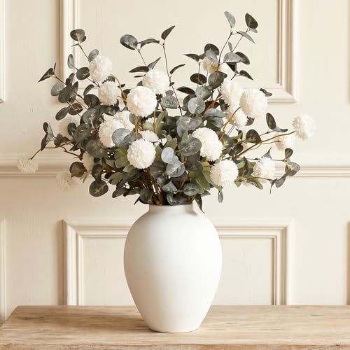 White Artificial Flowers & Greenery With Vase, Faux Floral Arrangement Centerpiece for Dining Table, Realistic Silk Flowers With Modern Vase for Kitchen, Living Room, Bedroom, Entryway & Bathroom - size: White/Green Bouquet in Vase