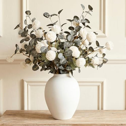 White Artificial Flowers & Greenery With Vase, Faux Floral Arrangement Centerpiece for Dining Table, Realistic Silk Flowers With Modern Vase for Kitchen, Living Room, Bedroom, Entryway & Bathroom - size: White/Green Bouquet in Vase