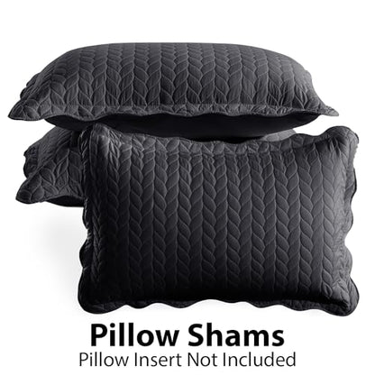 MOONLIGHT20015 Queen Quilt Bedding Set (90" x 96") - Bulk Pack of 10 Wholesale for Hotels, Guest Bedroom & Airbnbs - Lightweight Microfiber Reversible Embossed Quilts Bedspreads (Charcoal) - color: Charcoal/Dark Grey, size: Queen (10 Pack)