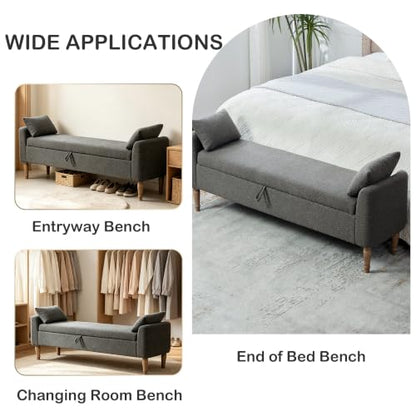 Chifee & Vingol 66" W Storage Benches End of Bed Bench with Pillow,Charcoal - color: 66"-charcoal