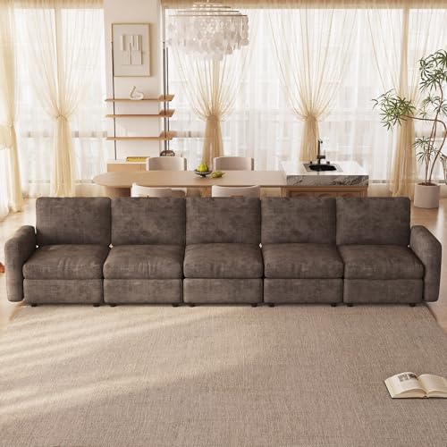 Guyii 143.7" Dark Brown 5-Piece Sofa Set, Extra-Large 5-Seater Modular Sectional Sofa, Modern Convertible Sectional Couch for Living Room, Bedroom, Home - color: Dark Brown, size: 5 Seat Sofa (No Ottoman)