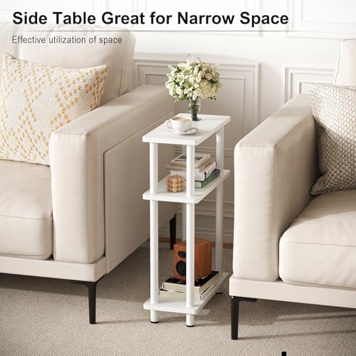 Apicizon Small Narrow Side Table, 3-Tier Skinny End Table, White | Sofa Side Table, Slim End Table, Wood Storage Shelf, Slim Nightstand Bedside Table for Narrow Spaces, Living Room, Bedroom - color: White, style: Narrow Side Table