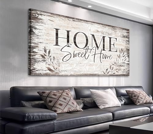 arteWOODS Home Sweet Home Wall Art Sign Large Dark Brown Farmhouse Wall Sign for Living Room Decoration Wooden Board Design Canvas Prints Modern Rustic Artwork Leaf Pictures Wall Decor 24" x 48" - color: Home Sweet Home, size: 48"L x 24"W