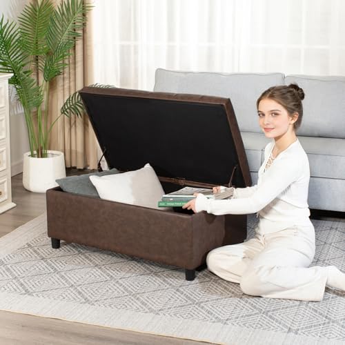Rectangular Lift Top Storage Ottoman Bench, Faux Leather Storage Bench for Living Room Entryway Bedroom,Espresso - color: Espresso