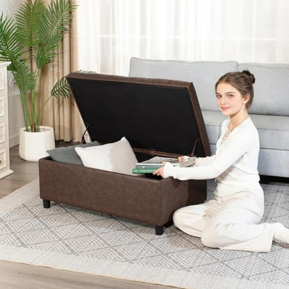 Rectangular Lift Top Storage Ottoman Bench, Faux Leather Storage Bench for Living Room Entryway Bedroom,Espresso - color: Espresso