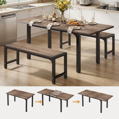 63“ Extendable Dining Table Set with 180° Smart-Flip Pivot, Gray | Dining Table Set for 4,Kitchen Table with Bench,Small Dining Table,Perfect for Small Space,Dinner Room Table Set for 6 - color: Grey